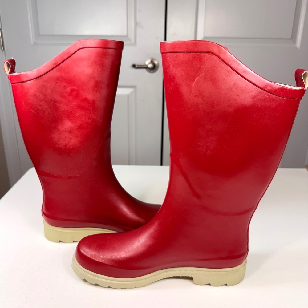 Henry Ferrera Red Rubber Rain Boots Waterproof Tall Lug Sole Women's Size 7